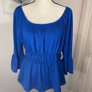 Royal blue knit easy care long sleeve blouse